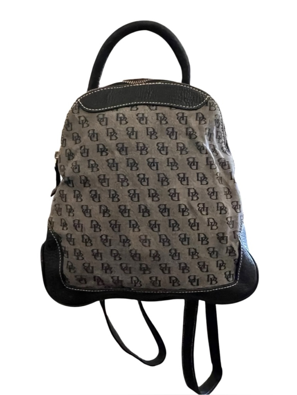 Vintage Dooney & Bourke DB Monogram Backpack Black Leather Trim Mini Backpack